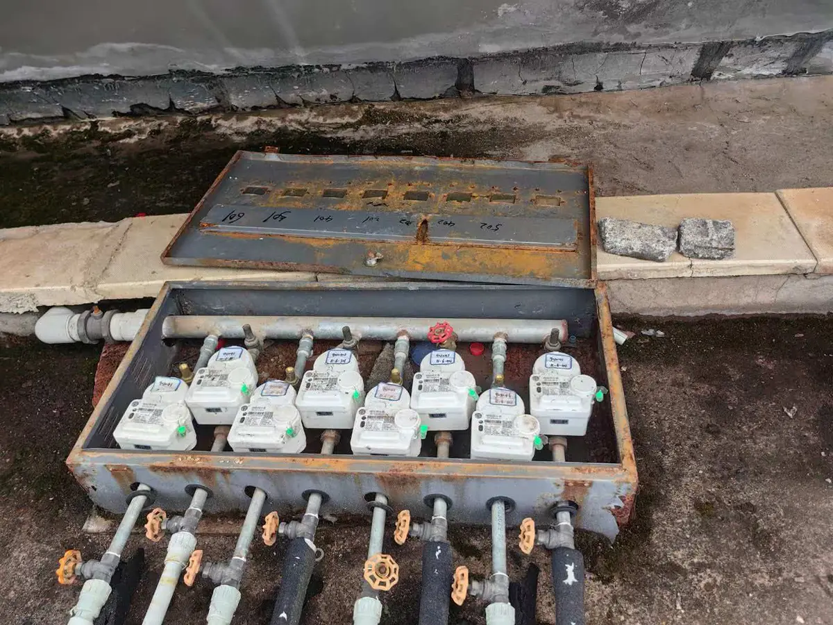 Household water meters installed in a residential block